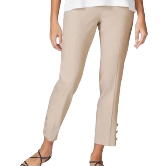 J Jill Linen Stretch Pants Sz L Crop Leg Pull On Neutral Minimalist Coastal - Picture 1 of 12